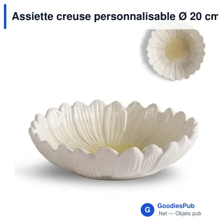 Assiette creuse personnalisable Ø 20 cm en dolomite blanche - Sagaform Dagny
