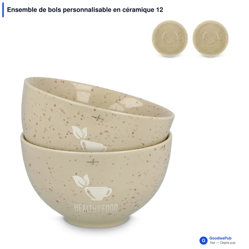Ensemble de bols personnalisable en céramique 12 cm avec logo - Sagaform Ditte - Image 1