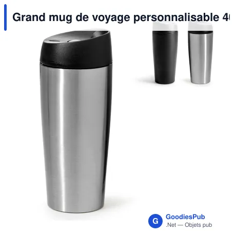 Grand mug de voyage personnalisable 400 ml en inox avec logo - Sagaform Loke Big