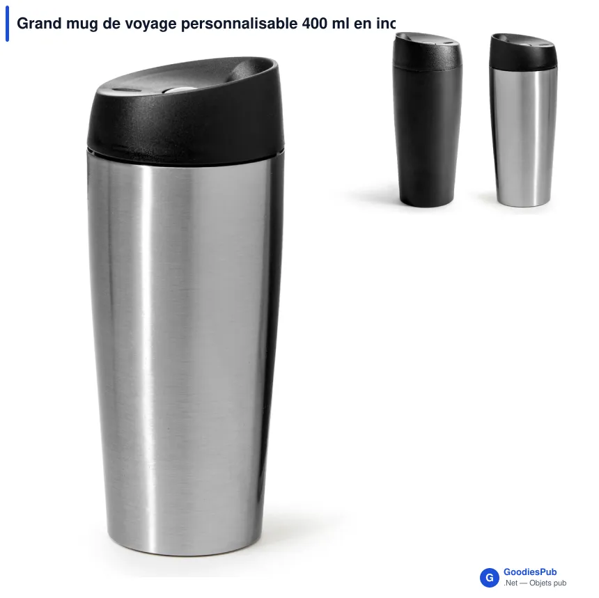 Grand mug de voyage personnalisable 400 ml en inox avec logo - Sagaform Loke Big - Image 1