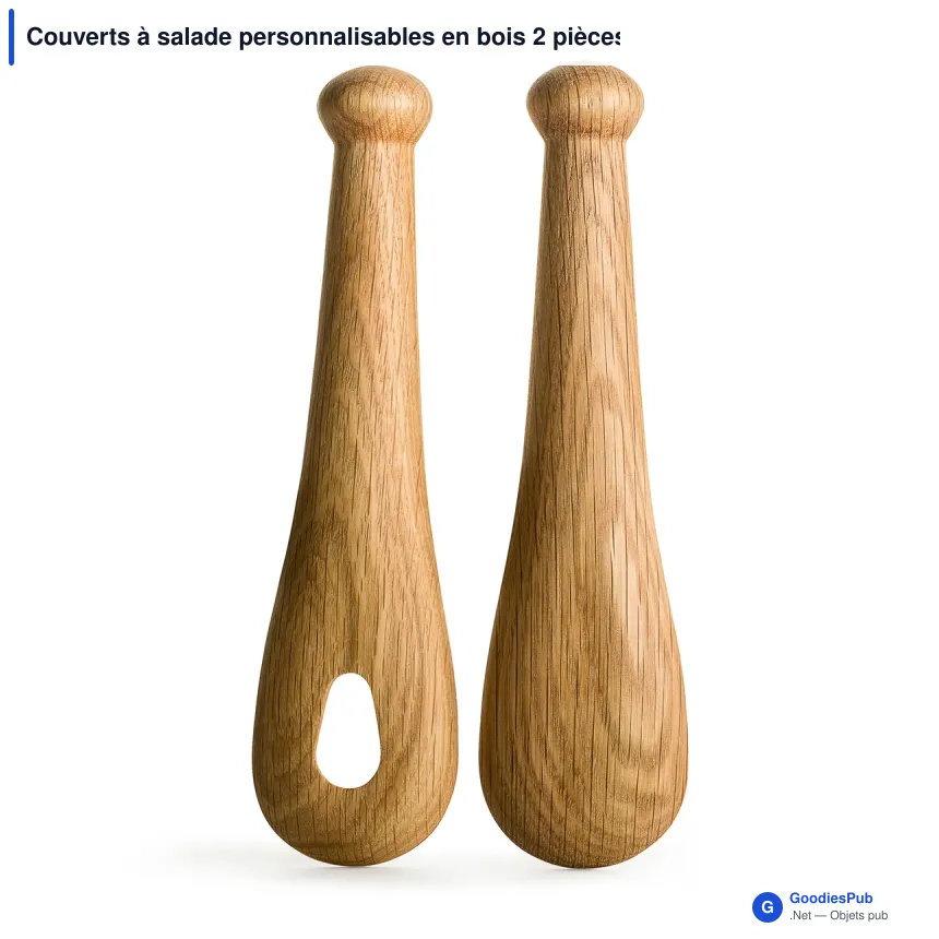 Couverts à salade personnalisables en bois 2 pièces avec logo - Sagaform Nature - Image 2
