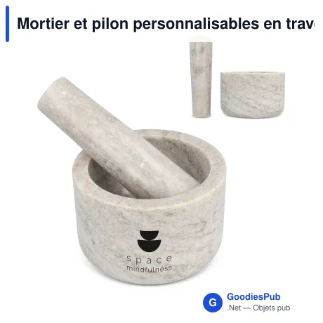 Mortier et pilon personnalisables en travertin avec logo - Sagaform Sten
