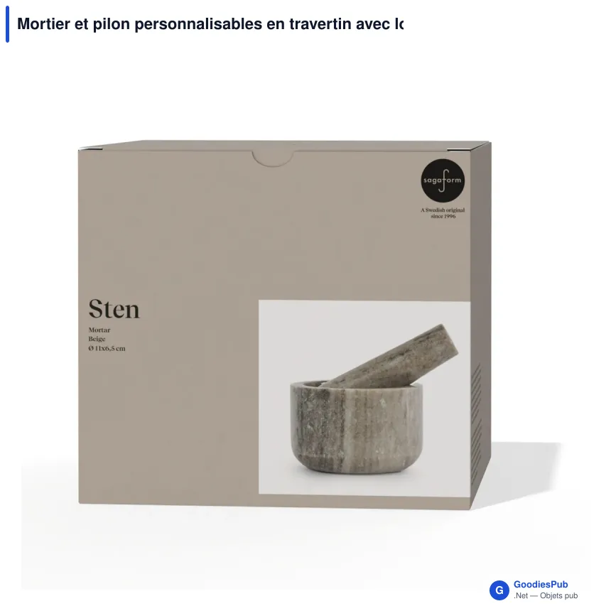 Mortier et pilon personnalisables en travertin avec logo - Sagaform Sten - Image 2