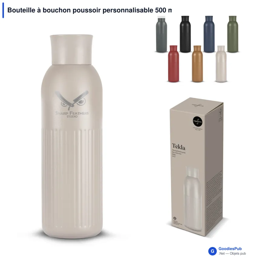 Bouteille à bouchon poussoir personnalisable 500 ml en acier recyclé - Sagaform Tekla - Image 1