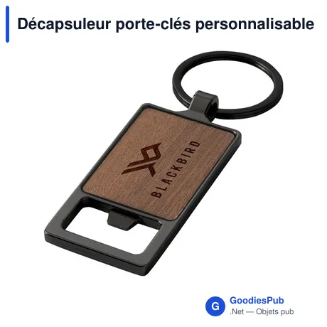 Décapsuleur porte-clés personnalisable en bois - Sammyavec logo