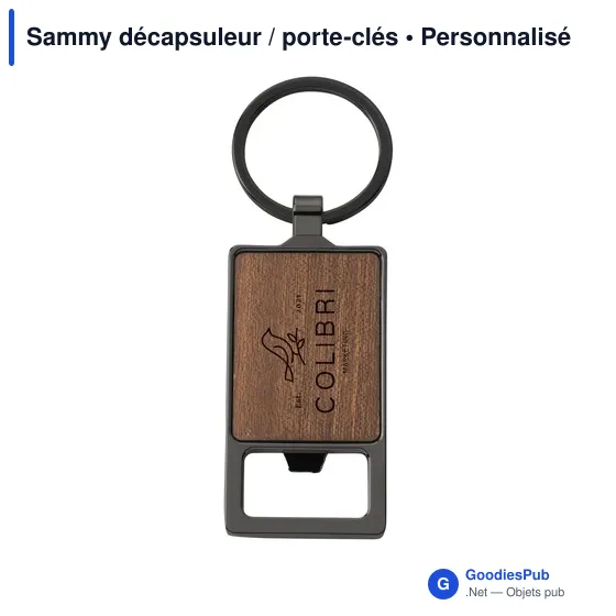 Décapsuleur porte-clés personnalisable en bois - Sammyavec logo - Image 3