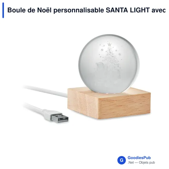 Boule de Noël personnalisable SANTA LIGHT avec logo et LED - Image 3
