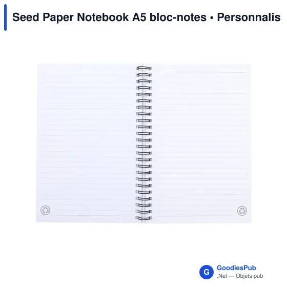 Bloc-notes A5 personnalisable en papier à graines avec logo - Image 1