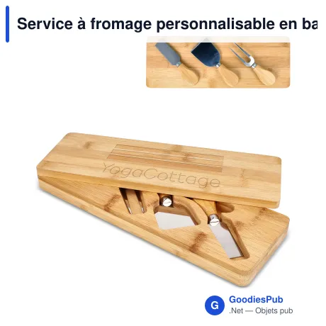 Service à fromage personnalisable en bambou 3 pièces avec logo - Nature