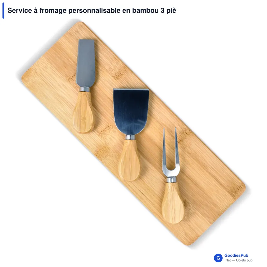 Service à fromage personnalisable en bambou 3 pièces avec logo - Nature - Image 2