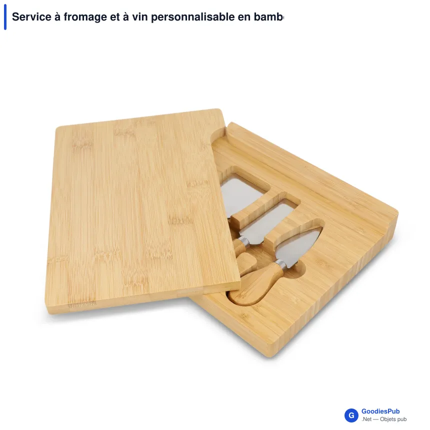 Service à fromage et à vin personnalisable en bambou avec logo - 4 pièces - Image 2