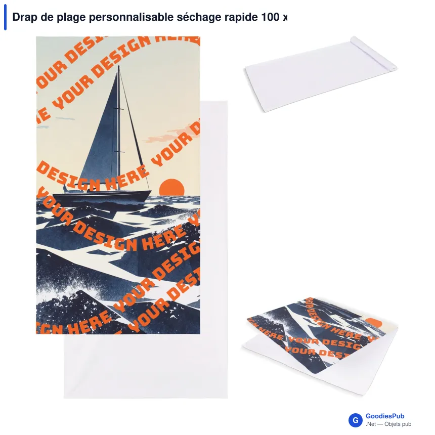 Drap de plage personnalisable séchage rapide 100 x 180 cm avec logo - Quick Dry - Image 1