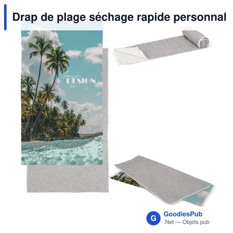 Drap de plage séchage rapide personnalisable R-PET avec logo - 100 x 180 cm