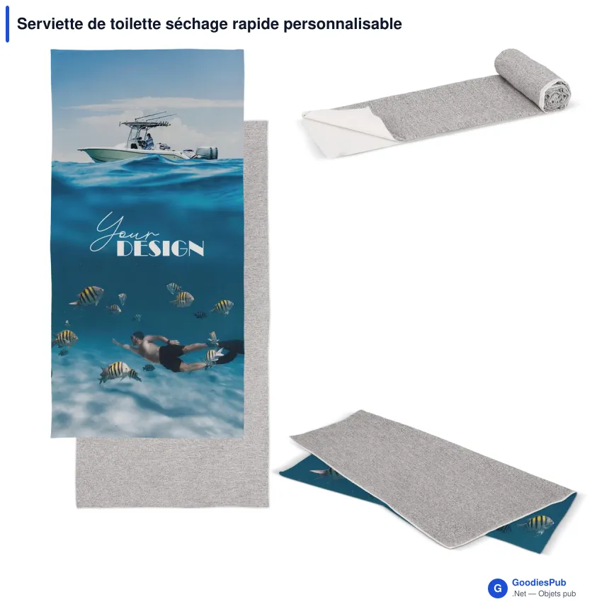 Serviette de toilette séchage rapide personnalisable R-PET avec logo - 70 x 140 cm - Image 1