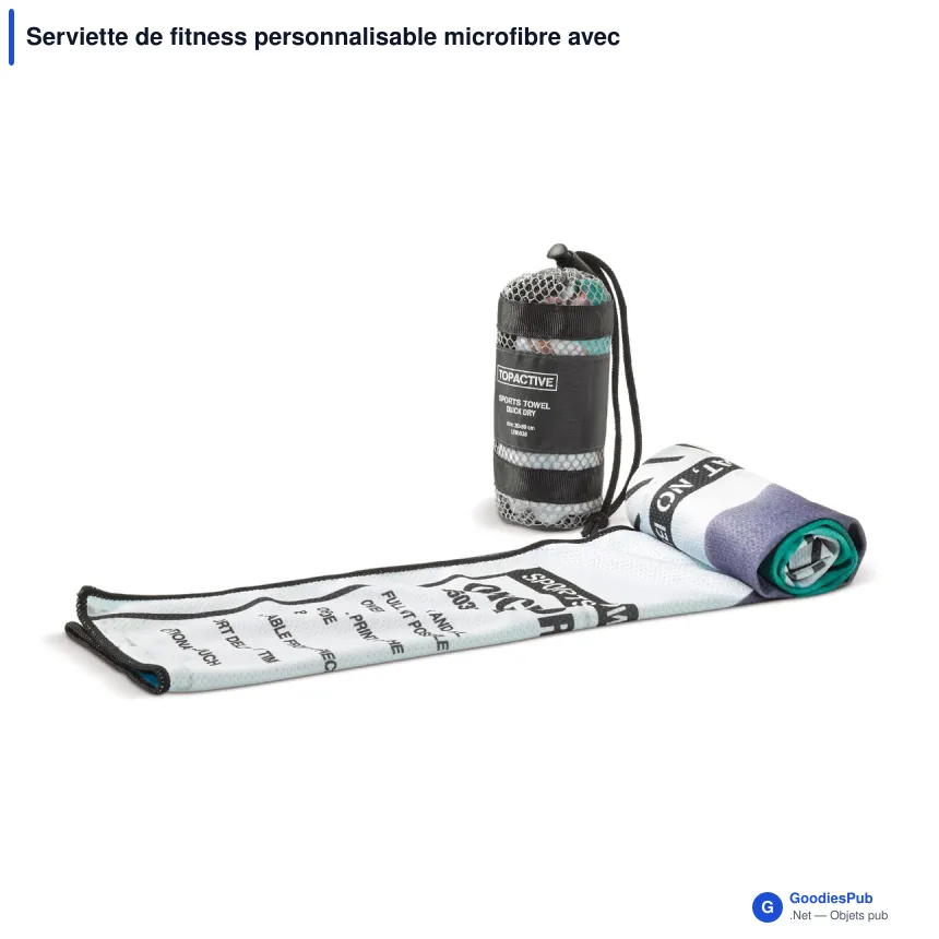 Serviette de fitness personnalisable microfibre avec pochette et logo - 30 x 80 cm - Image 1