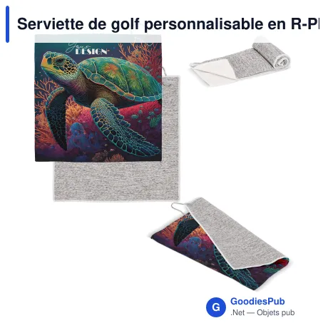 Serviette de golf personnalisable en R-PET avec crochet et logo - 30 x 30 cm