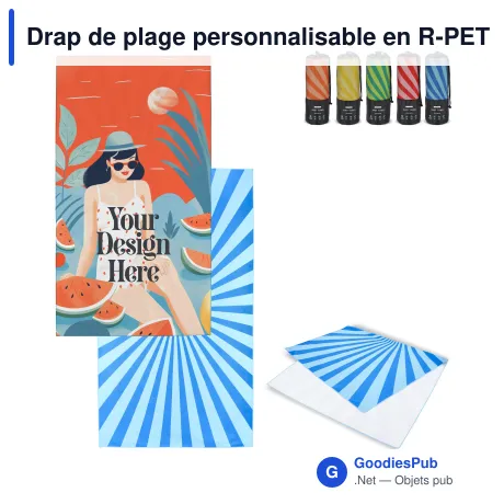 Drap de plage personnalisable en R-PET 100 x 180 cm coloré avec logo - Quick Dry R-PET