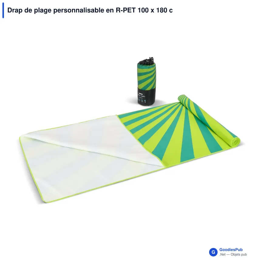 Drap de plage personnalisable en R-PET 100 x 180 cm coloré avec logo - Quick Dry R-PET - Image 3