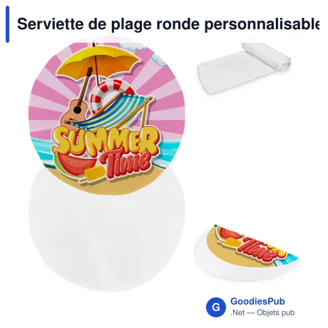 Serviette de plage ronde personnalisable Ø 150 cm double face avec logo - Ronde
