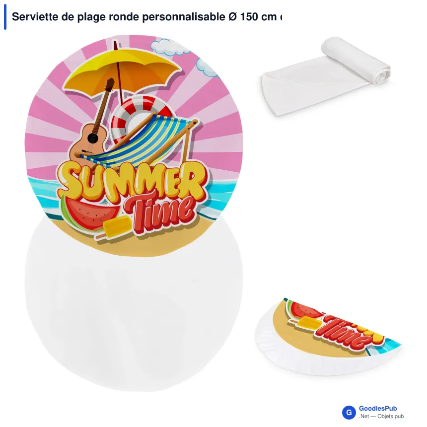 Serviette de plage ronde personnalisable Ø 150 cm double face avec logo - Ronde - Image 1