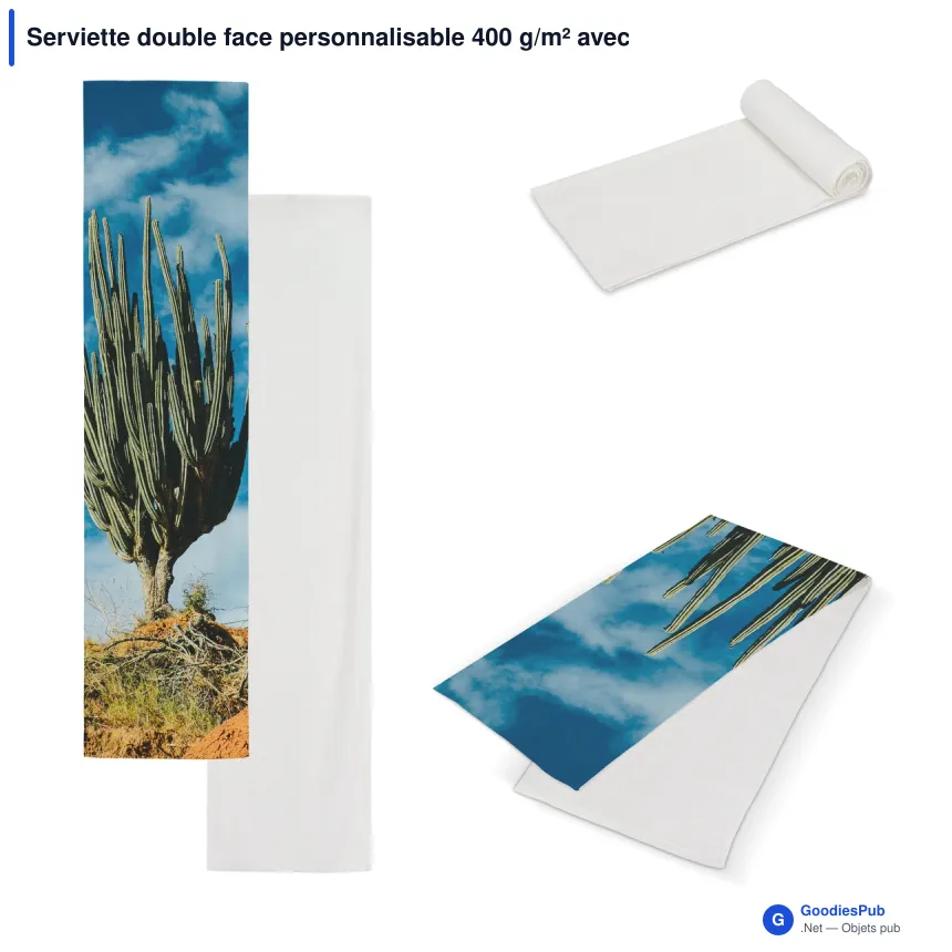 Serviette double face personnalisable 400 g/m² avec logo - 30 x 130 cm - Image 1