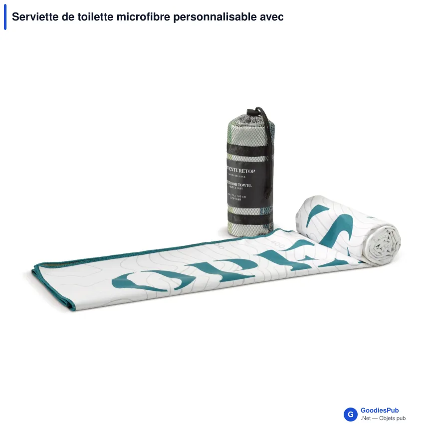 Serviette de toilette microfibre personnalisable avec pochette et logo - 70 x 140 cm - Image 2