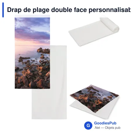 Drap de plage double face personnalisable 400 g/m² avec logo - 100 x 180 cm