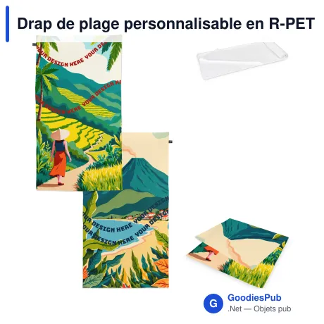 Drap de plage personnalisable en R-PET 300 g/m² avec logo - 100 x 180 cm