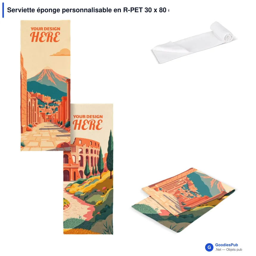 Serviette éponge personnalisable en R-PET 30 x 80 cm avec logo - Sublimation - Image 1