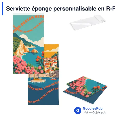Serviette éponge personnalisable en R-PET 50 x 100 cm avec logo - Éponge R-PET