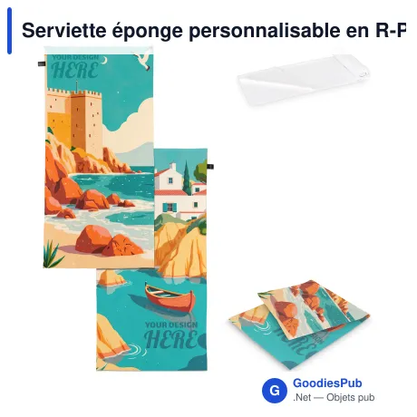 Serviette éponge personnalisable en R-PET 300 g/m² avec logo - 70 x 140 cm