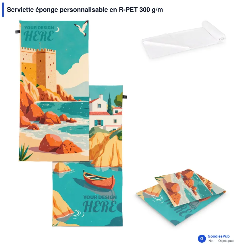 Serviette éponge personnalisable en R-PET 300 g/m² avec logo - 70 x 140 cm - Image 1