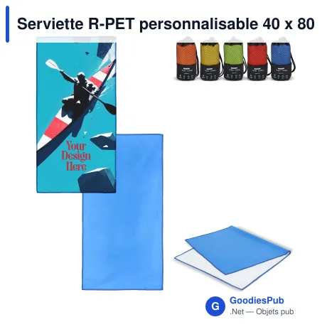 Serviette R-PET personnalisable 40 x 80 cm à séchage rapide avec logo - Pochette