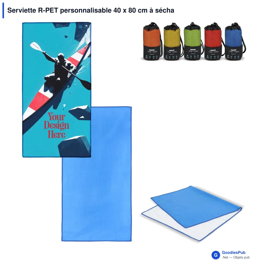 Serviette R-PET personnalisable 40 x 80 cm à séchage rapide avec logo - Pochette - Image 1