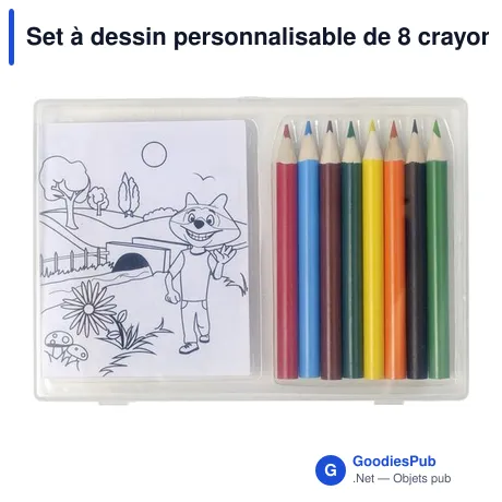 Set à dessin personnalisable de 8 crayons Adita avec logo