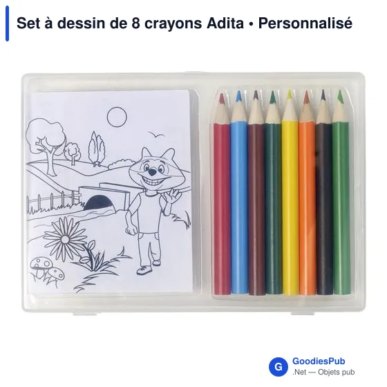 Set à dessin personnalisable de 8 crayons Adita avec logo - Image 1