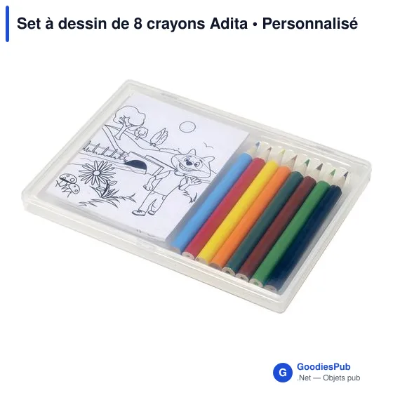 Set à dessin personnalisable de 8 crayons Adita avec logo - Image 2