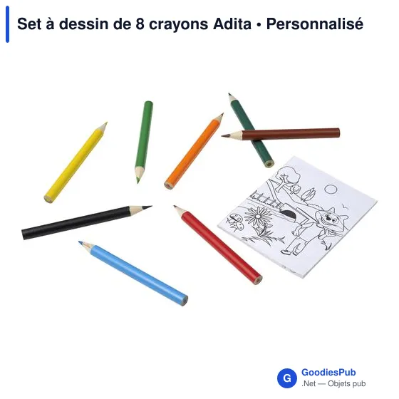 Set à dessin personnalisable de 8 crayons Adita avec logo - Image 3