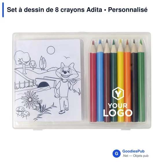 Set à dessin personnalisable de 8 crayons Adita avec logo - Image 6