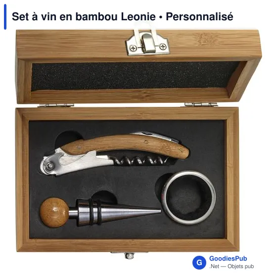 Set à vin personnalisable en bambou avec logo - Leonie - Image 1