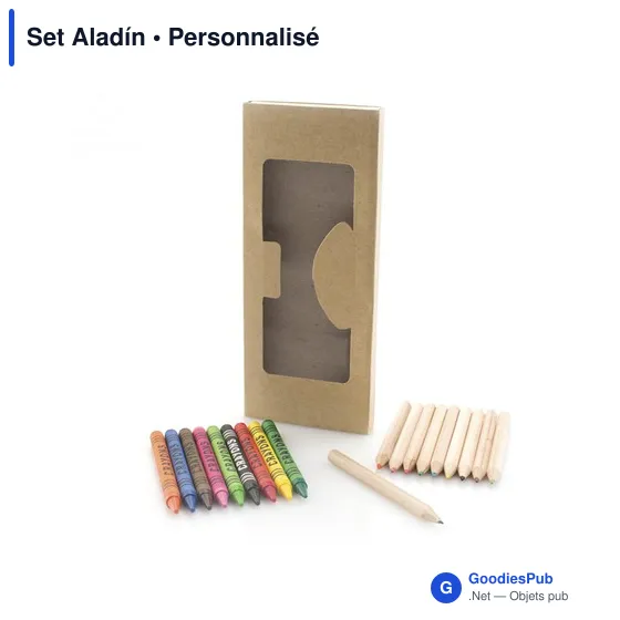 Set Aladín personnalisable : crayons de couleur avec logo - Image 1