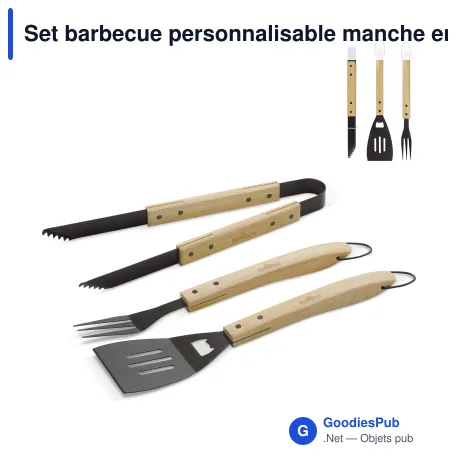 Set barbecue personnalisable manche en bois avec logo - Acier inoxydable