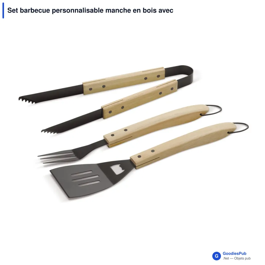 Set barbecue personnalisable manche en bois avec logo - Acier inoxydable - Image 2