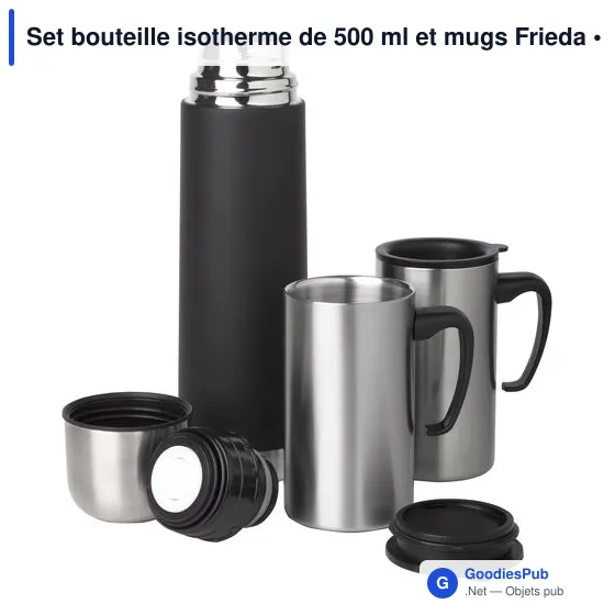 Set isotherme personnalisable avec bouteille et mugs - Friedaavec logo - Image 3