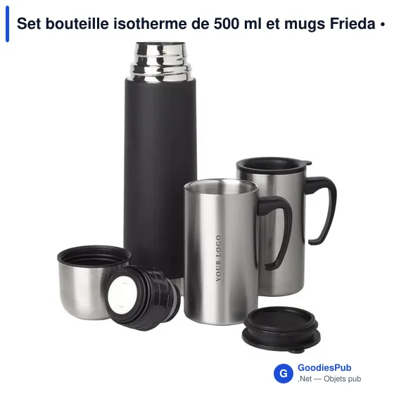 Set isotherme personnalisable avec bouteille et mugs - Friedaavec logo - Image 6