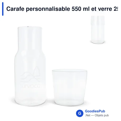 Carafe personnalisable 550 ml et verre 250 ml avec logo - Set Borosilicate