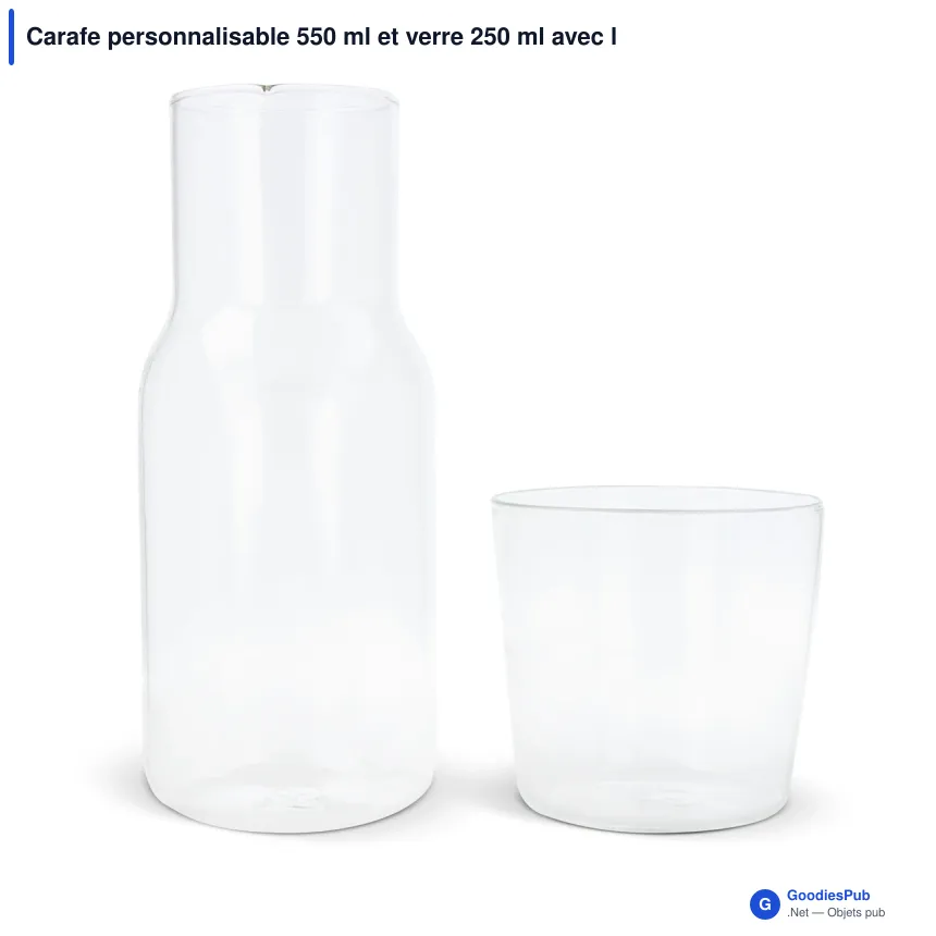 Carafe personnalisable 550 ml et verre 250 ml avec logo - Set Borosilicate - Image 2