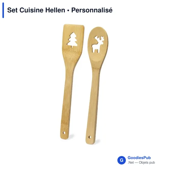 Set Cuisine Hellen personnalisable en bambou avec logo - Image 1