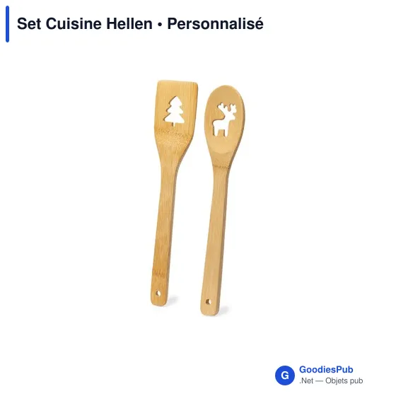 Set Cuisine Hellen personnalisable en bambou avec logo - Image 2