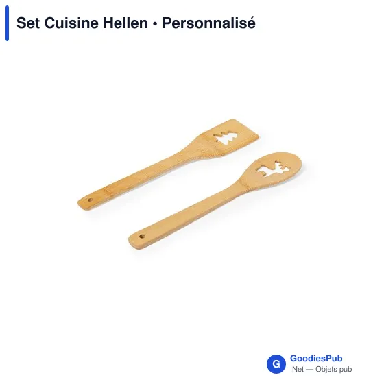 Set Cuisine Hellen personnalisable en bambou avec logo - Image 3